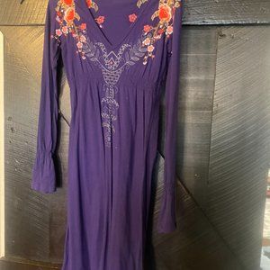Johnny Was Purple Long Sleeved Embroidered Midi Dress (S) NWOT